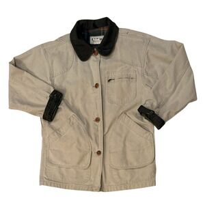 Vintage LL Bean Canvas Barn Jacket S Plaid Lined Chore Coat Corduroy Collar